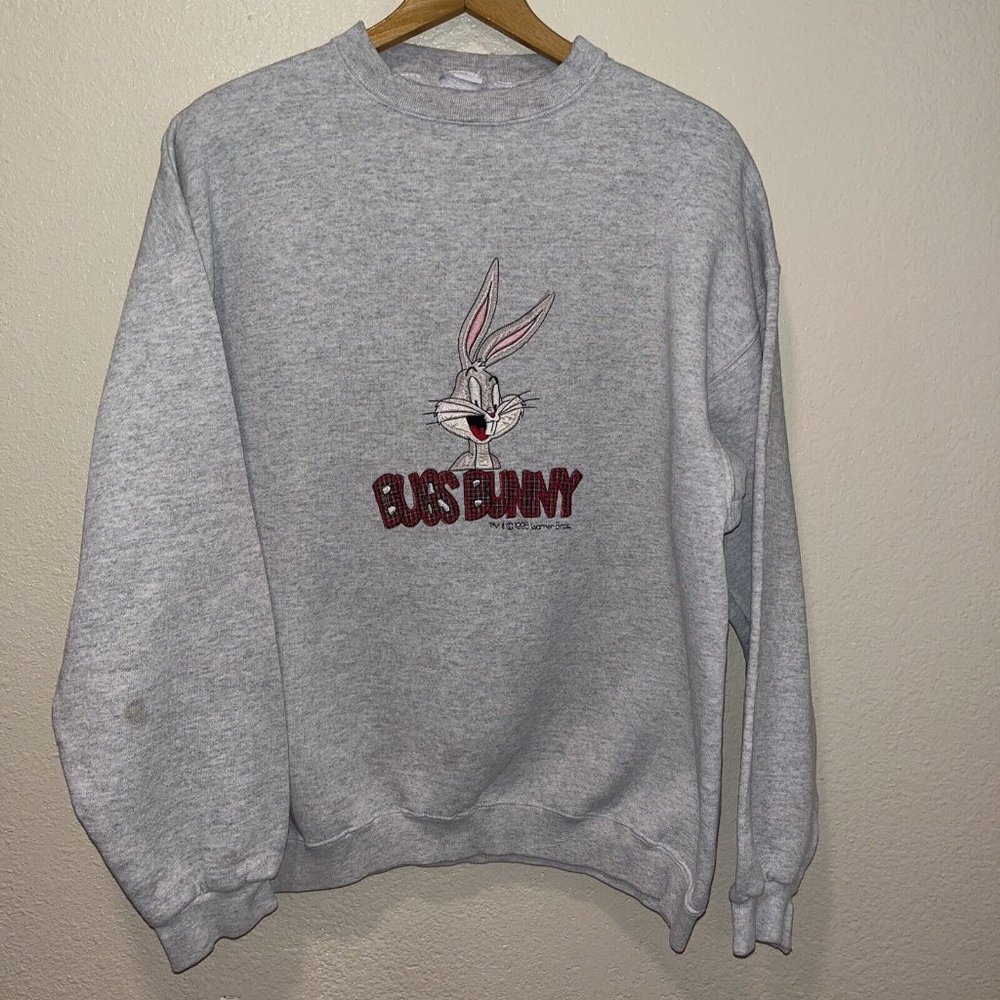 Warner Bros Bugs Bunny Looney Toons VTG 90’s Embroidered XL Sweatshirt READ‎